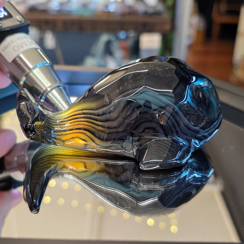 Black Agate Whale Carving with Druzy Crystal Pocket