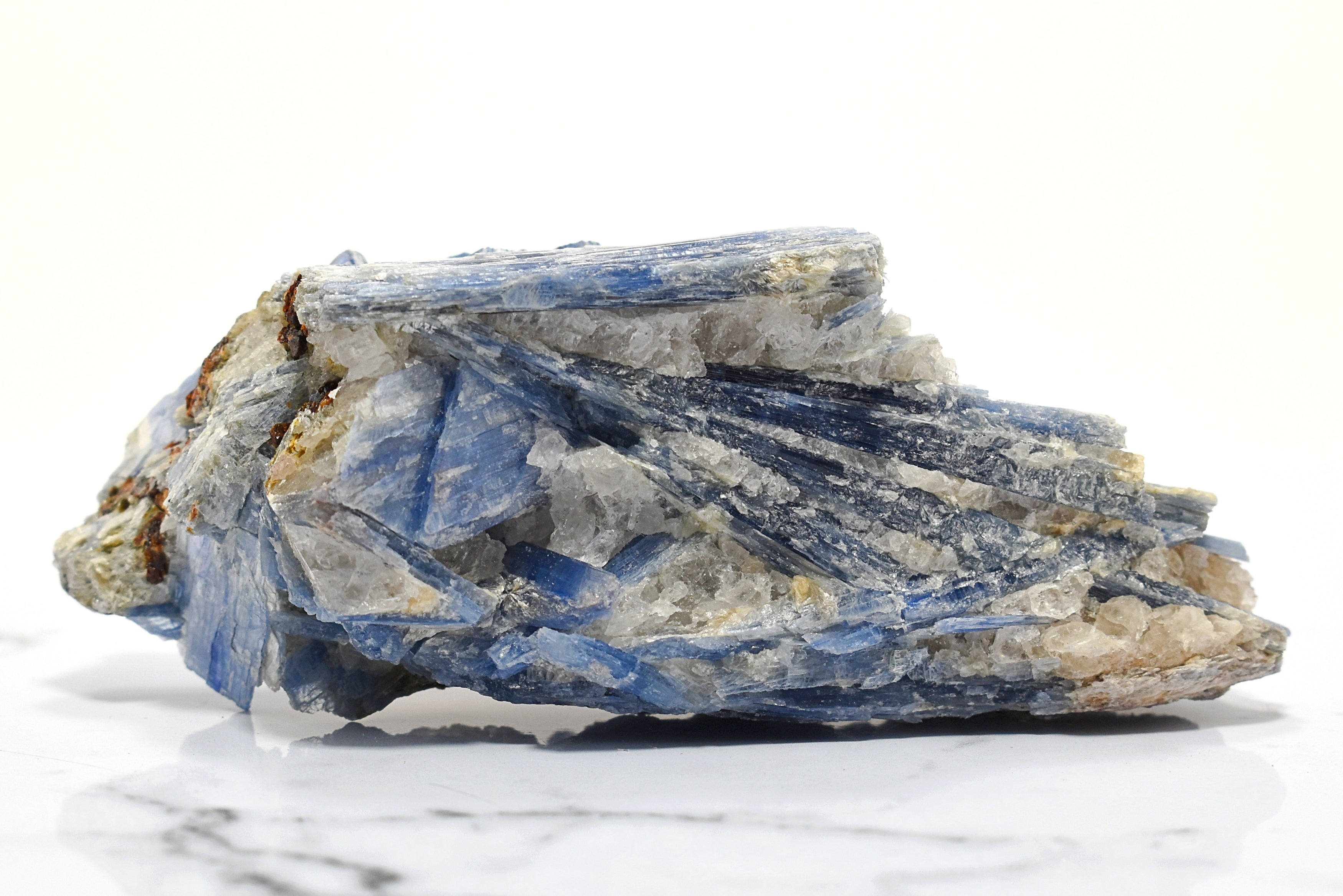 Raw Blue Kyanite and Quartz Chunk With Natural Garnet Gems