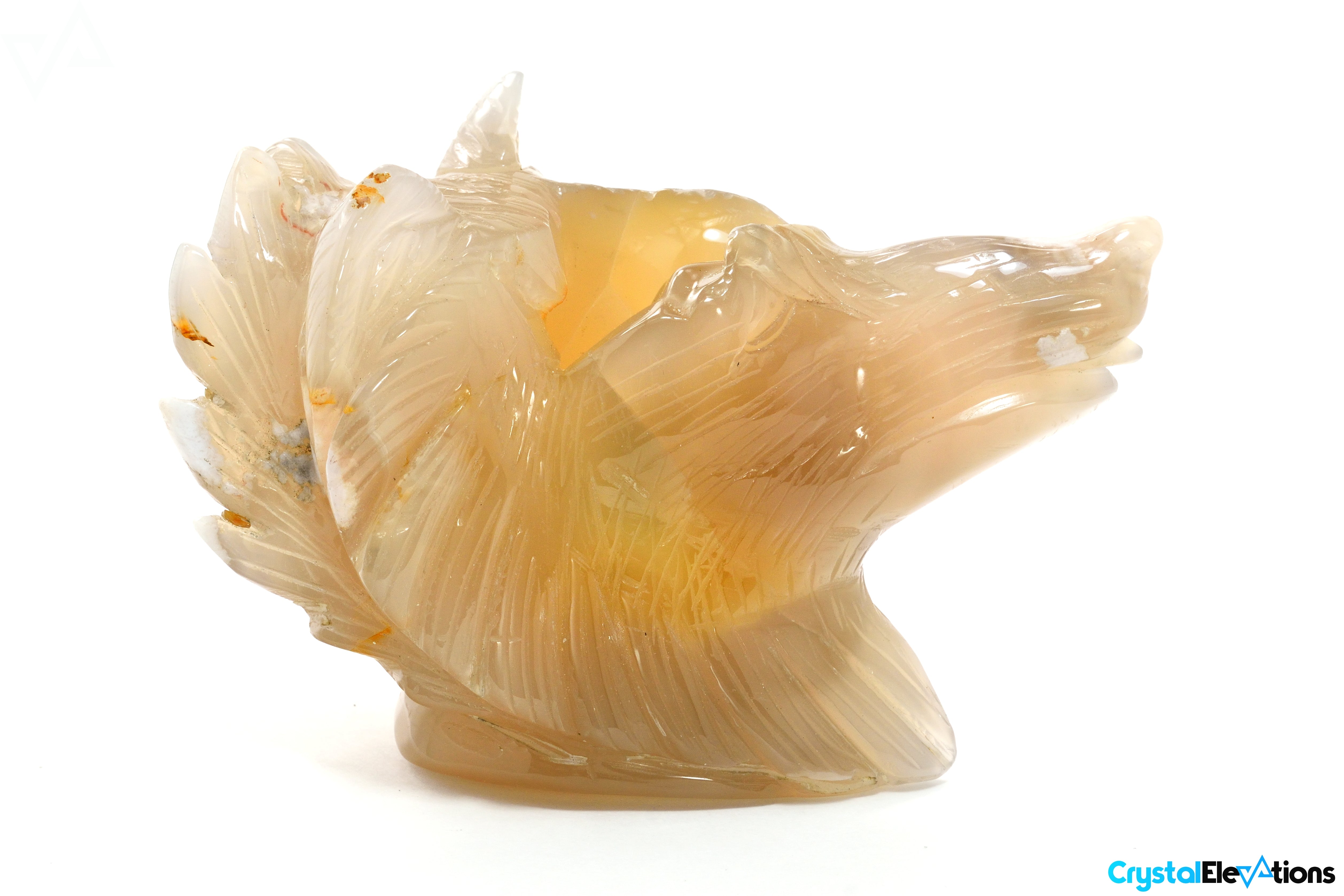 830.2g Flower Agate Carved Wolf Decor Unique Candle Holder