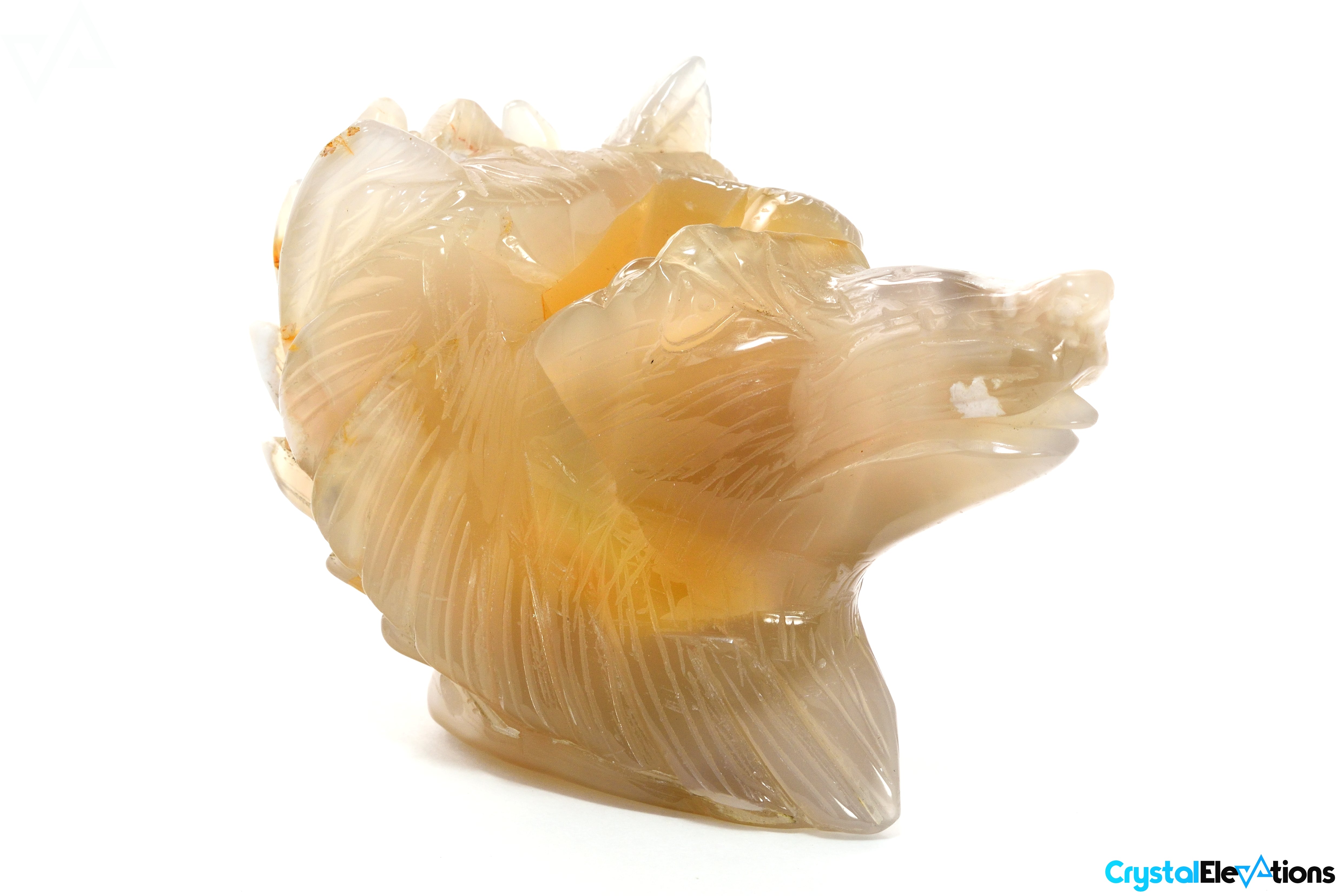 830.2g Flower Agate Carved Wolf Decor Unique Candle Holder