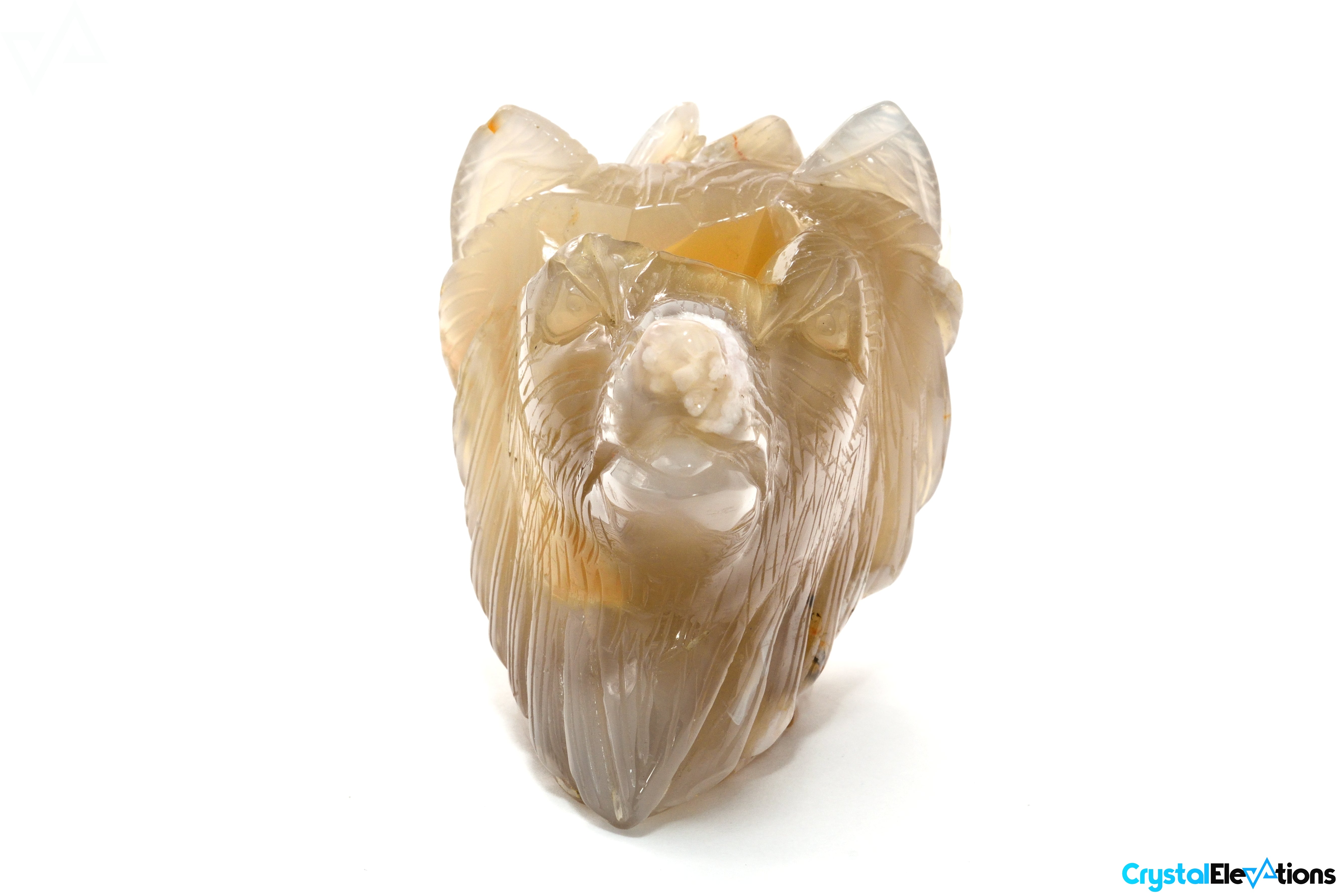 830.2g Flower Agate Carved Wolf Decor Unique Candle Holder