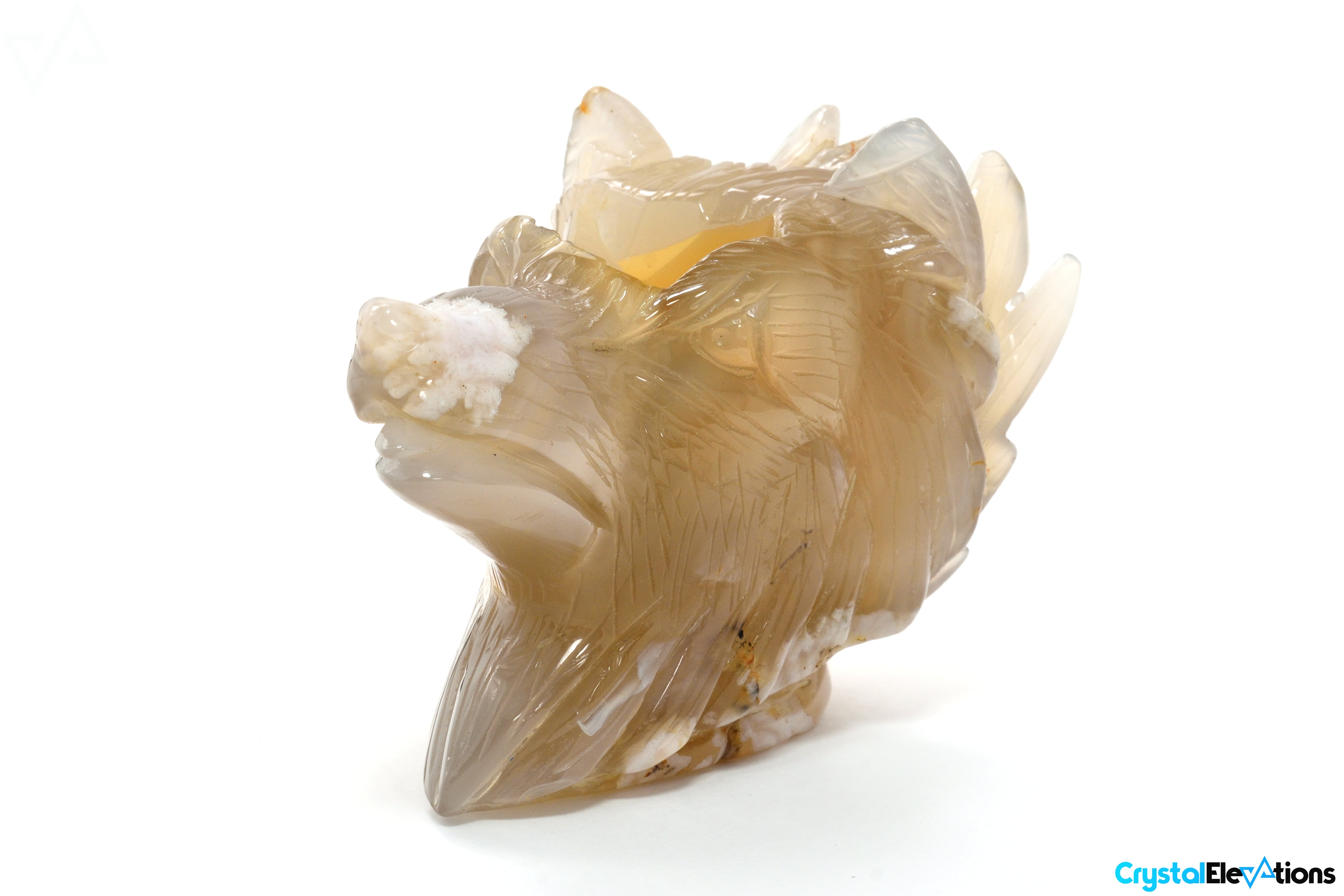 830.2g Flower Agate Carved Wolf Decor Unique Candle Holder