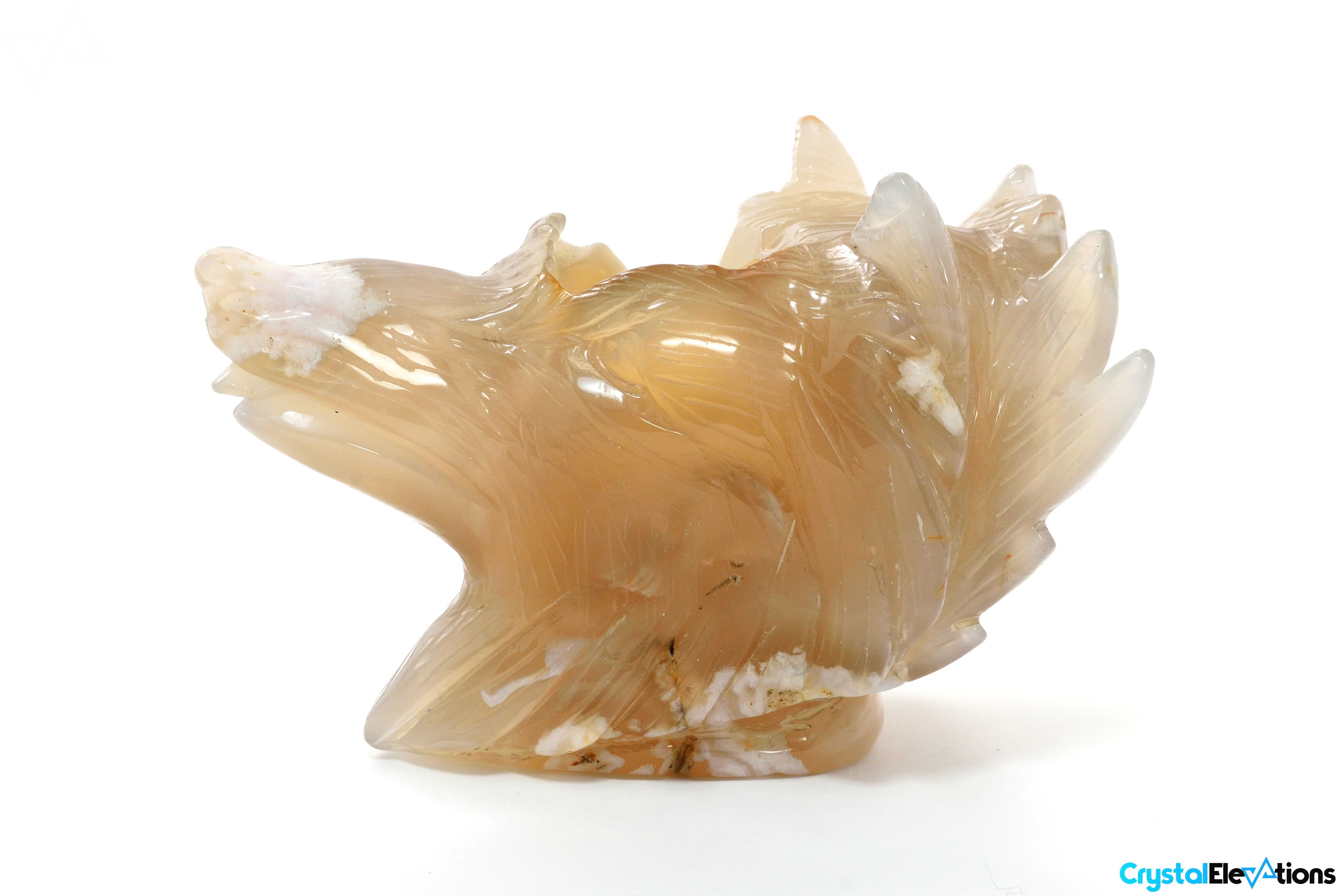 830.2g Flower Agate Carved Wolf Decor Unique Candle Holder