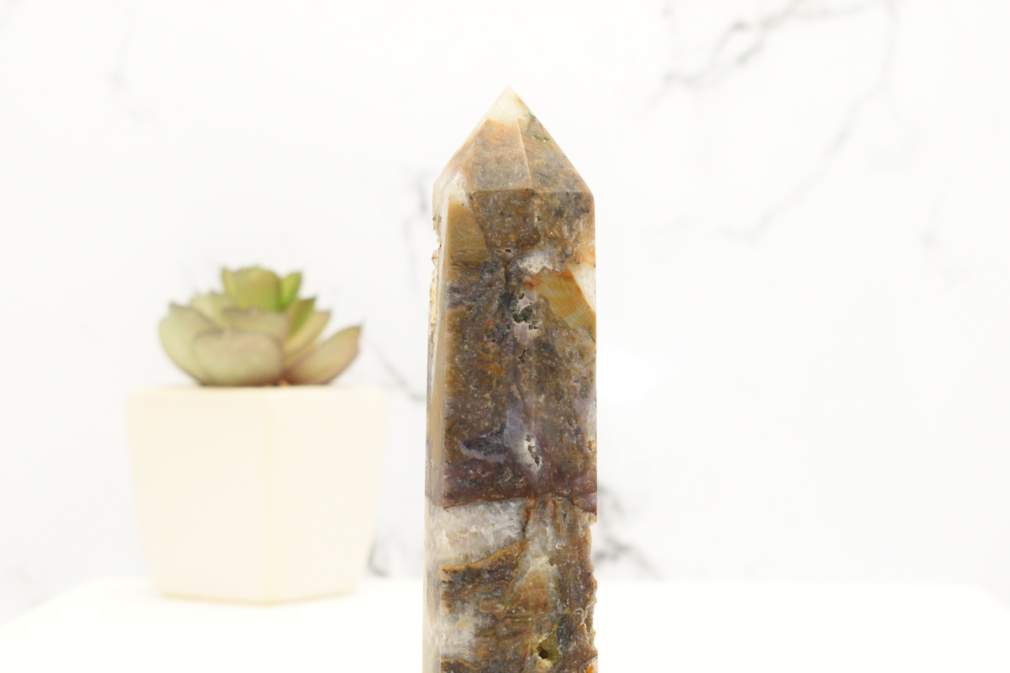 Sphalerite Tower With Grape Agate And Clear Quartz Druzy