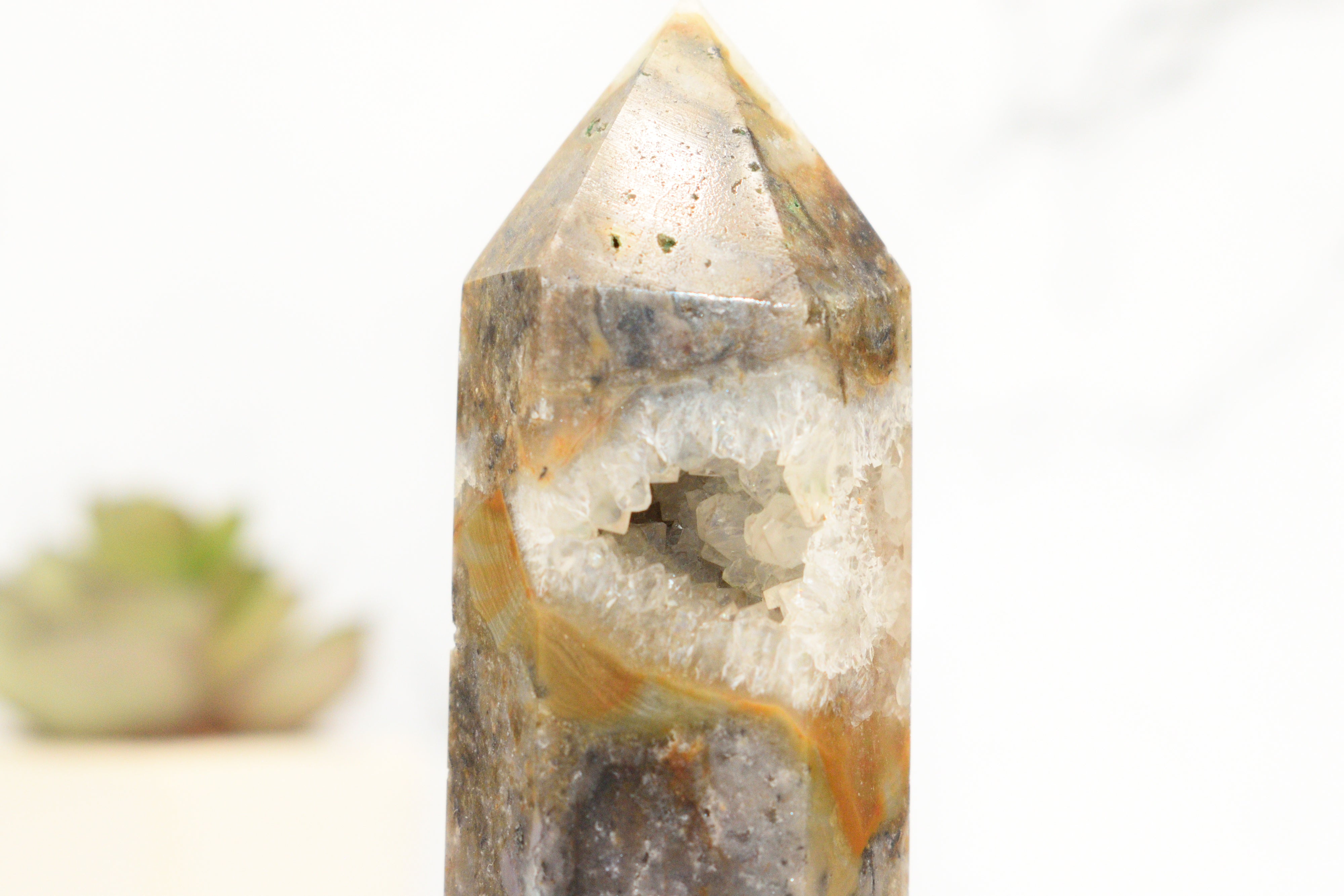 Sphalerite Tower With Grape Agate And Clear Quartz Druzy