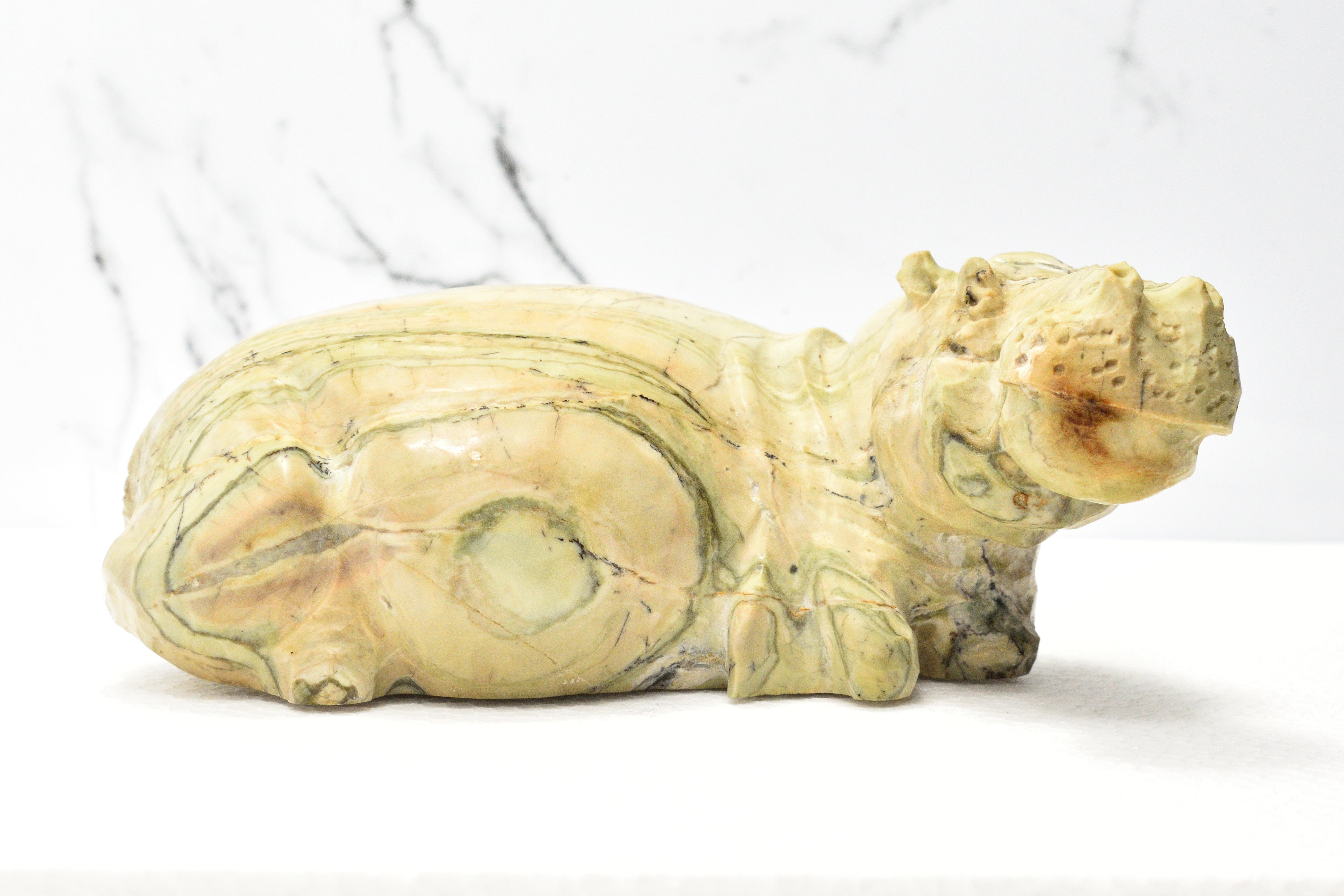 Serpentine Hippo Hand Carved From Zimbabwe