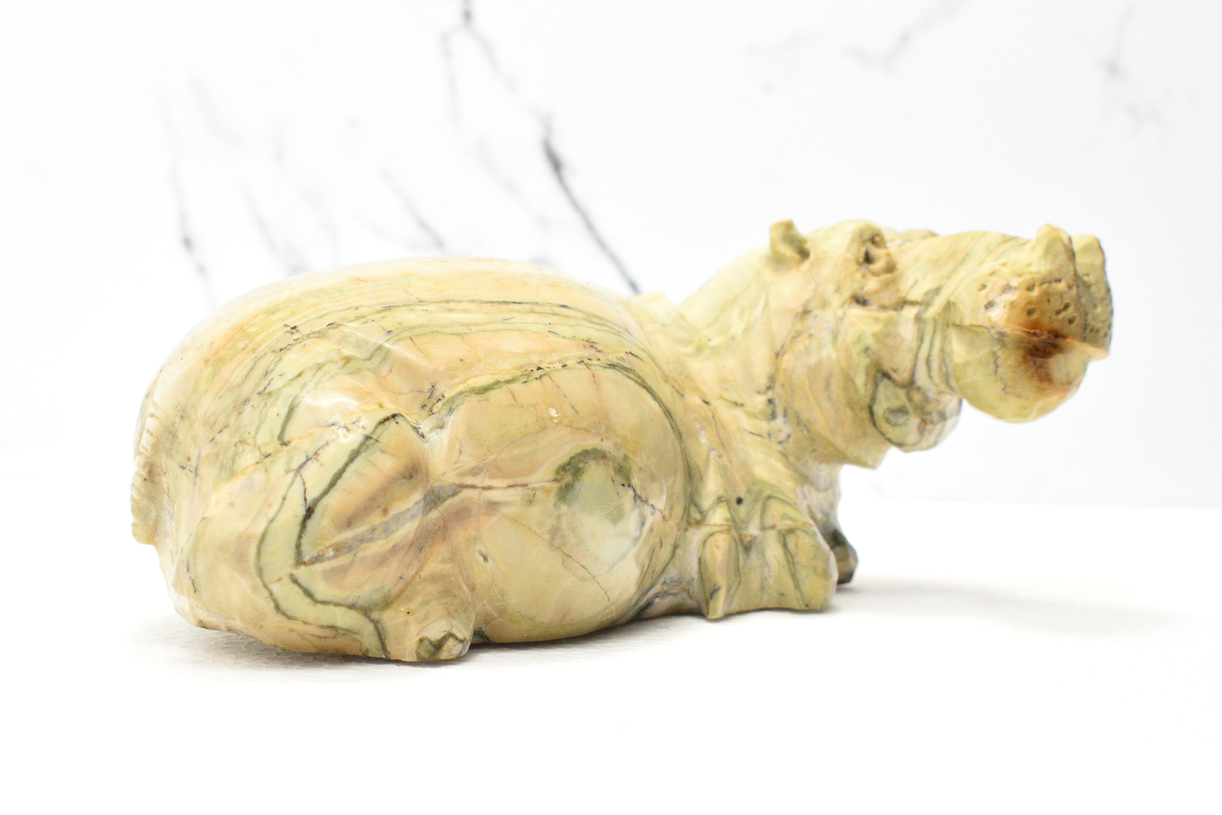 Serpentine Hippo Hand Carved From Zimbabwe